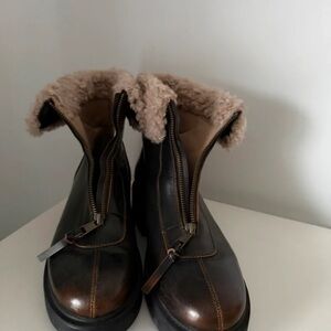 Next Brown Leather Boots with Fur Lining